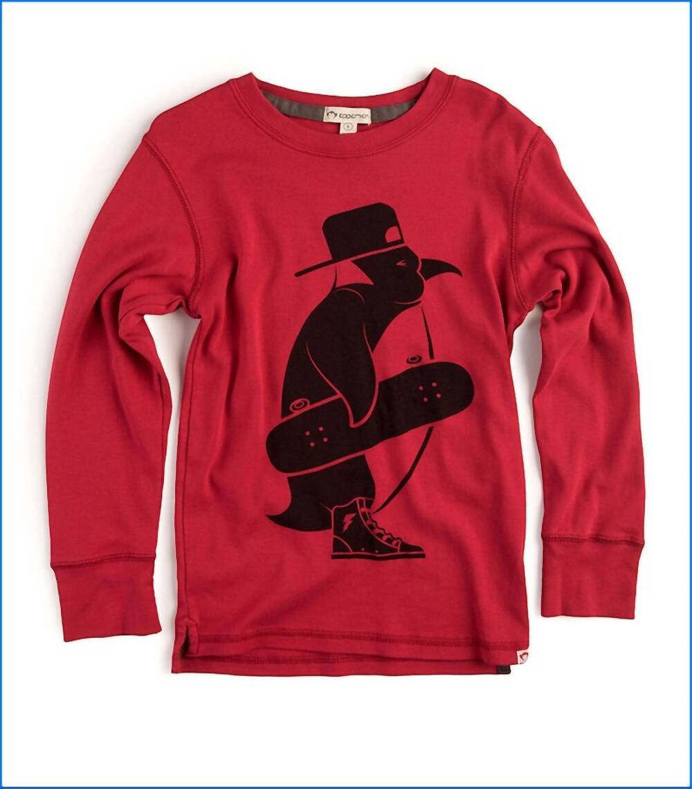 NEW APPAMAN kids long sleeve skater penguin t-shirt in red